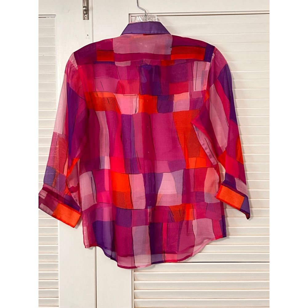Thomas PINK Silk Blouse Geometric Print Button Front Women’s 8 - Picture 6 of 9